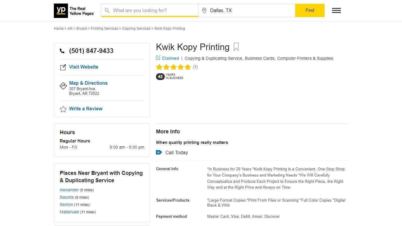 Kwik Kopy Printing 307 Bryant Ave, Bryant, AR 72022 - YP.com